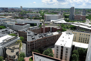 Northeastern University as seen from above. Aerial photography taken around campus in June 2010.